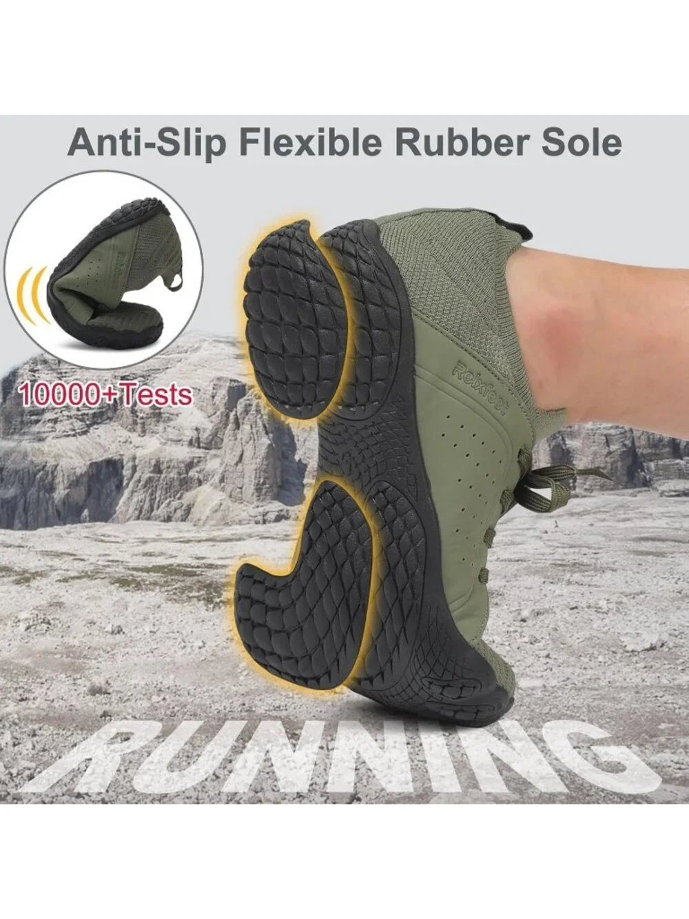 Men's Green Barefoot Trail Running Shoes Minimalist Wide Toe Box Design Non-Slip